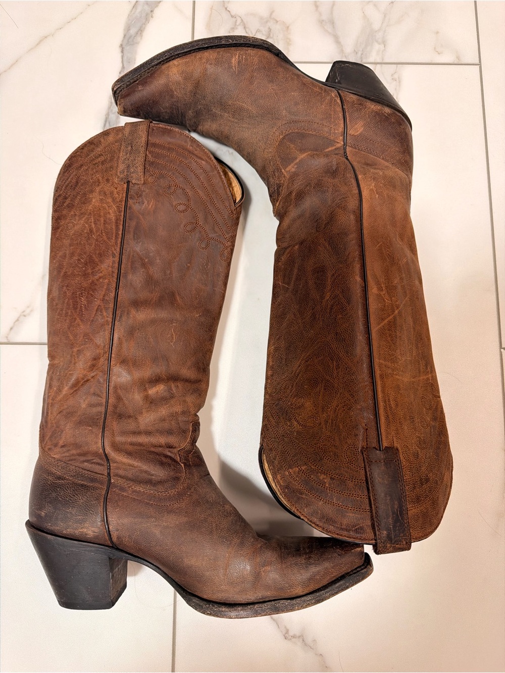 Shyanne Brown Leather Cowboy Heeled Boots